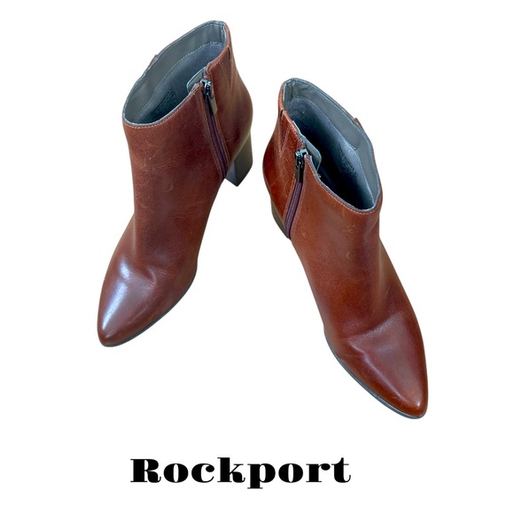 Rockport Shoes - Rockport Trutech Brown Leather Zip up Booties Almond Toe size 9.5 with 3”Heel